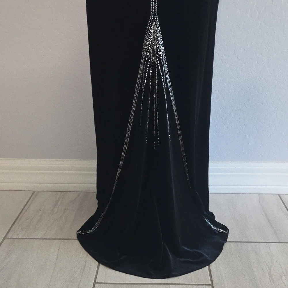 Dave & Johnny Junior's Black Velvet Dress W/Silver 1920s Art Deco Beading Size 5 - Picture 8 of 8
